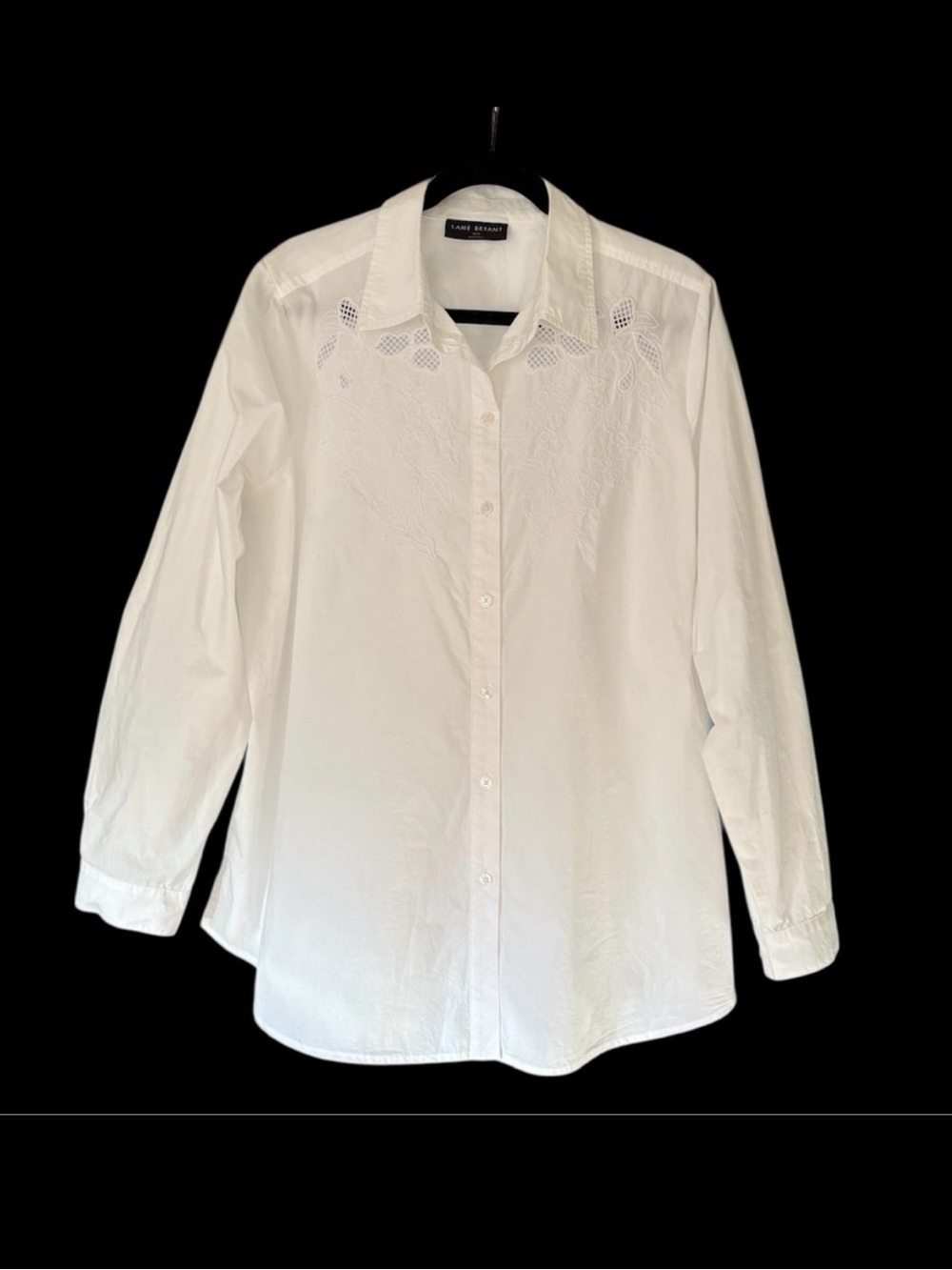 Lane Bryant White Collared Embroidered Detail Cotton Shirt size 14/16